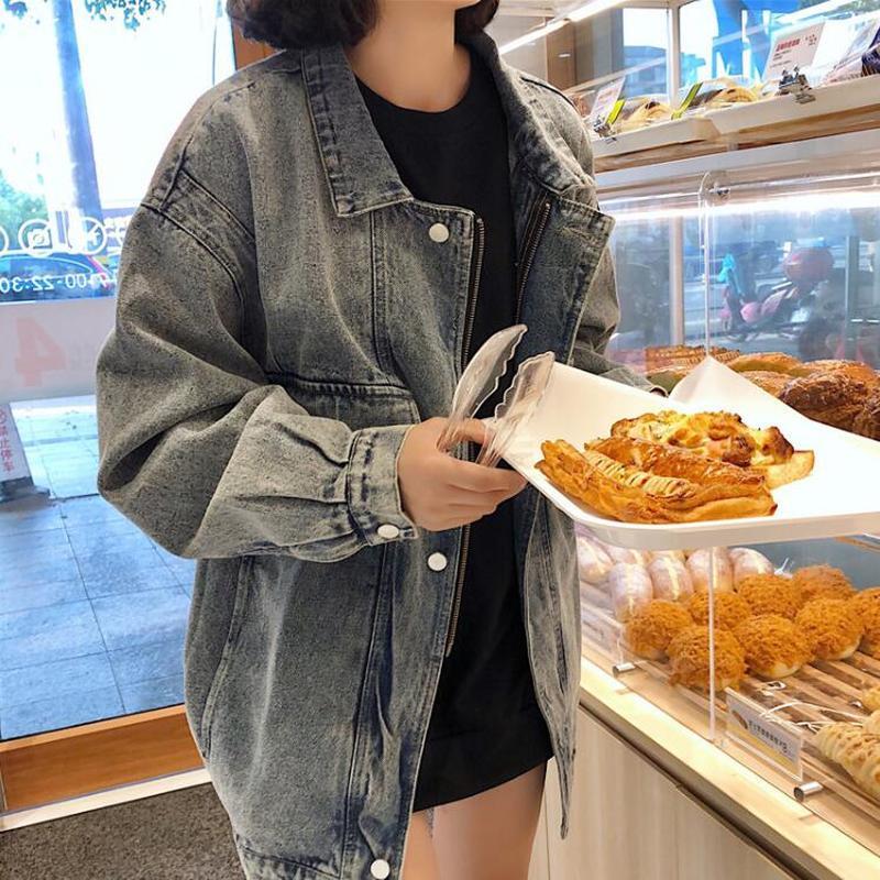 Jeans Jacket Women Oversized Long Sleeve Denim s Casual Loose Pockets Coat Female Vintage Blue Streetwear 210519