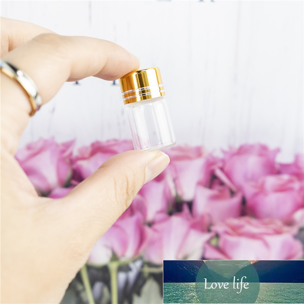 2ml Hyaline Glass Container have Spiral Plastic Cap with Golden Tangent Simple Cute Craft Vial Reusable Multipurpose Bottle