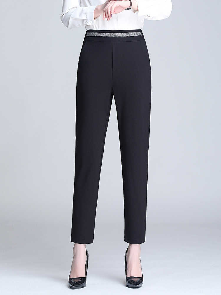 high Elastic Waist harem female pants Elegant Women Bottoms spring workwear Office Ladies Skinny womens Trousers Plus size 210608
