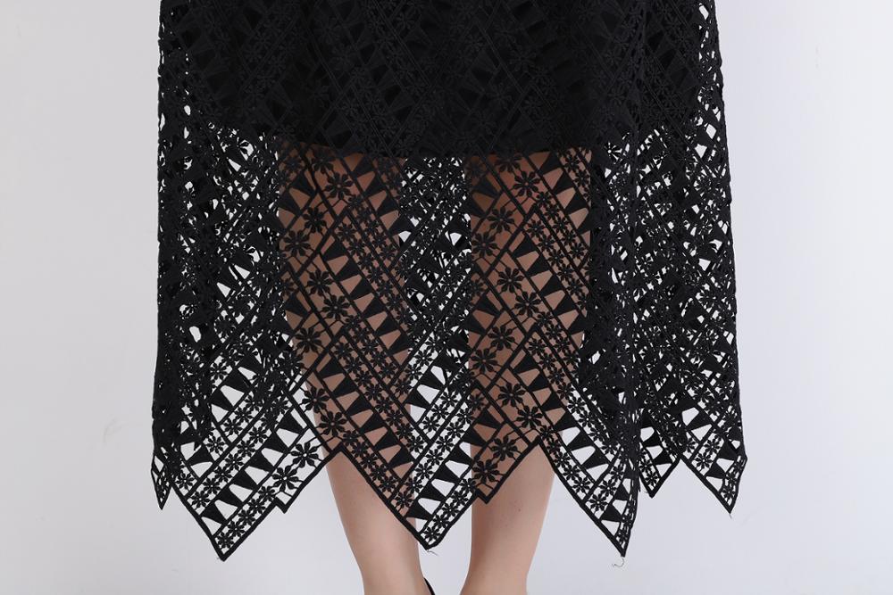 arrive Women's black Lace short Sleeve Summer Dress Sexy hollow Maxi Long vestidos Self Portrait 210520