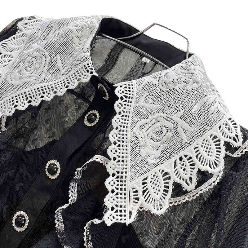 Vintage Patchwork Lace Shirt For Women Lapel Long Sleeve Casual Hit Color Slim Blouse Female Fashion Clothing 210524