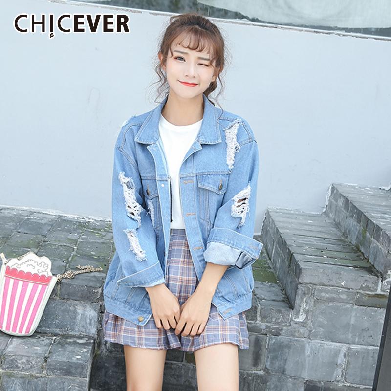 Women's Jackets CHICEVER Korean Fashion Loose Hole Denim Autumn Coat Lapel Long Sleeve Blue Casual For Female 2021 Clothing, Black;brown
Women's Jackets CHICEVER Korean Fashion Loose Hole Denim Autumn Coat Lapel Long Sleeve Blue Casual For Female 2021 Clothing, Black;brown