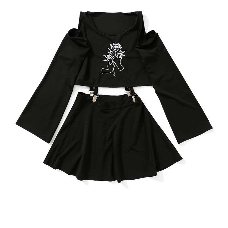 NiceMix Harajuku Women's Dress Handheld Rose Embroidery Black Short Mini A-Line Punk Style Dress Female Sets Two Pieces 210708
NiceMix Harajuku Women's Dress Handheld Rose Embroidery Black Short Mini A-Line Punk Style Dress Female Sets Two Pieces 210708