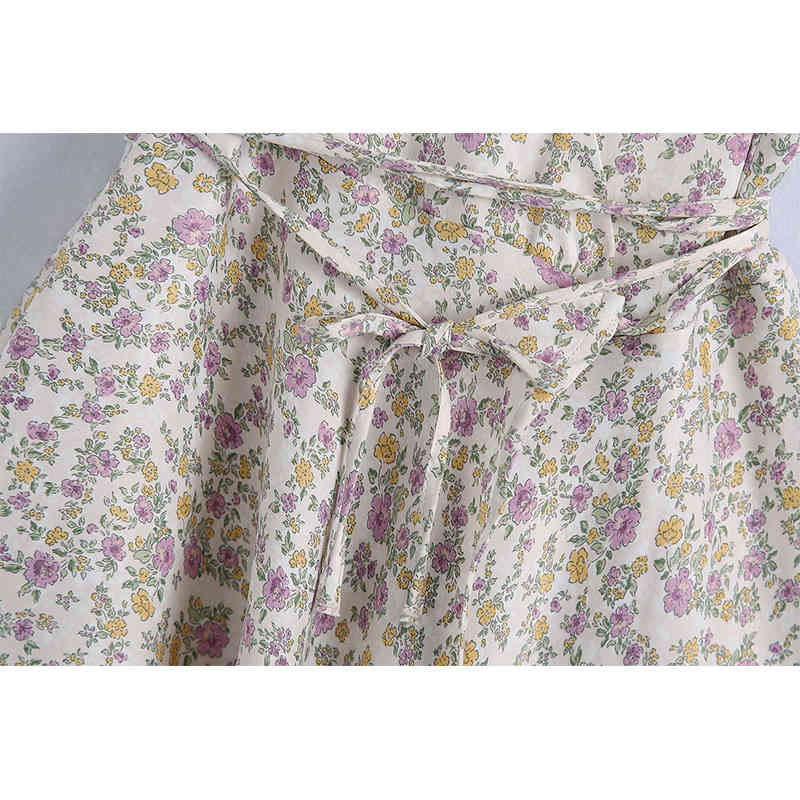 Women Printed Dress Sashes Short Sleeve V-Neck Above Knee Dresses Chic Lady Casual Fashion Clothes 210517