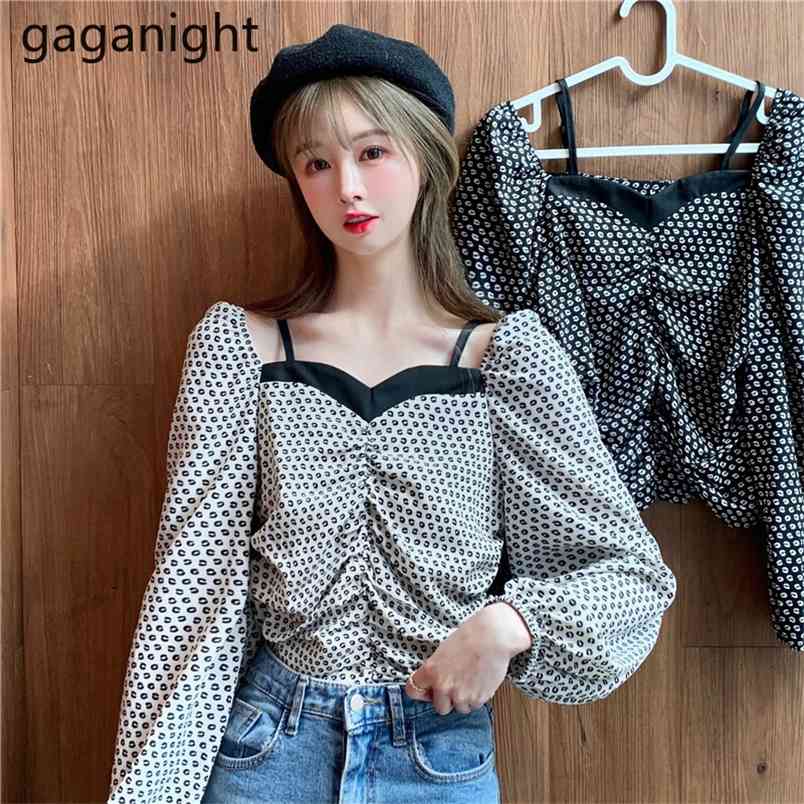 Korean Women Spring Off Shoulder Tops Square Collar Casual Blouses Office Ladies Slim Puff Sleeves Fashion 210601
