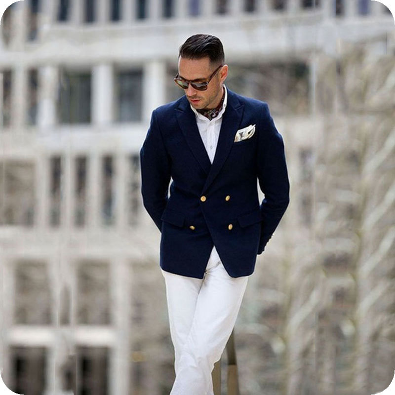 Men's Suits & Blazers Slim Fit Navy Blue Men for Business White Pants Double Breasted Classic Man Costume Custom Made Groom Tuxedo, As the image
Men's Suits & Blazers Slim Fit Navy Blue Men for Business White Pants Double Breasted Classic Man Costume Custom Made Groom Tuxedo, As the image