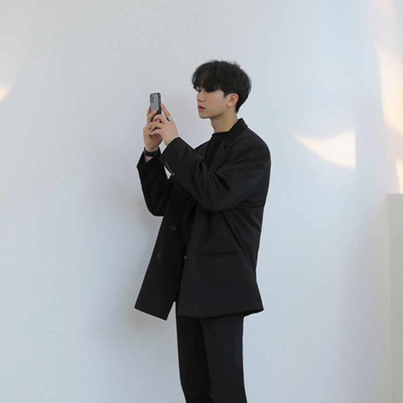 IEFB /men's wear loose suit coat male's autumn Korean style trendy double-breasted Western blazers black tops 9Y4083 XL size 210524