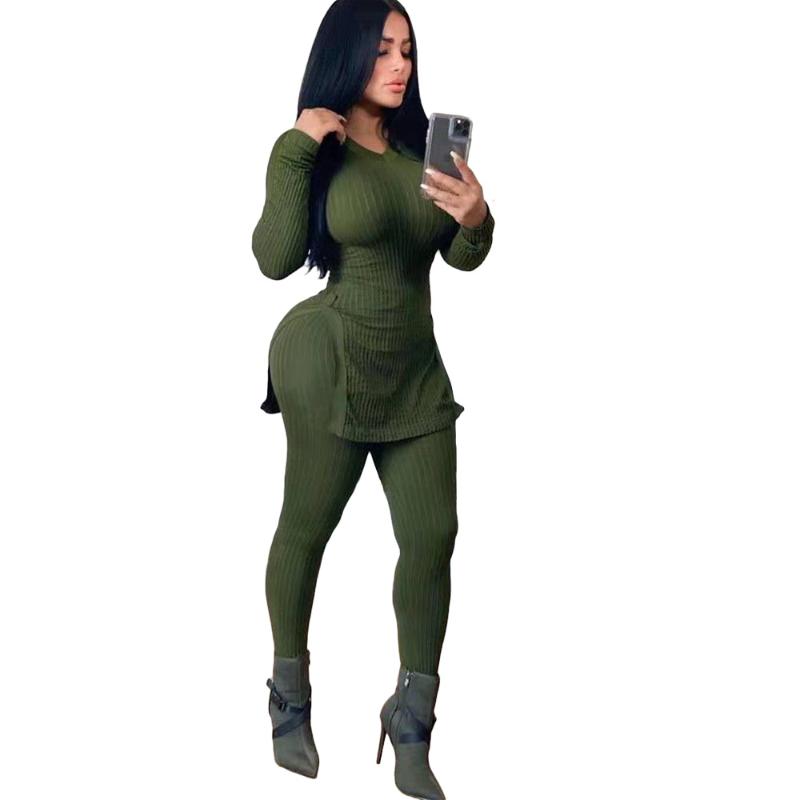 Blast European And American Women's Cross-border Hem Open Fork Pit Strip Sexy Two-piece Set Two Piece Women Tracksuits