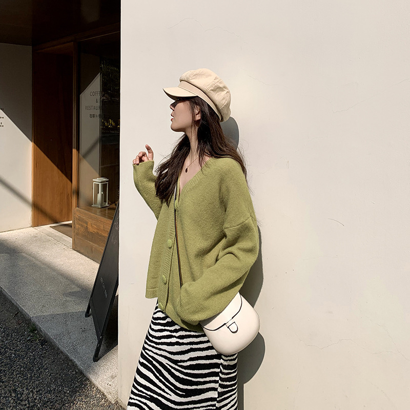 Cute Autumn Office Lady Knitted Cardigan Women Sweet Loose Tops Cardigans Casual Elegant Girls Sweater Coat 210519