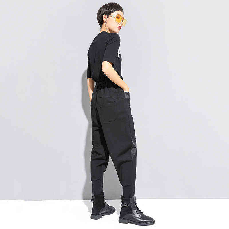 High Elastic Waist Black Zipper Split Long Harem Trousers Loose Fit Pants Women Fashion Spring Autumn 1N796 211115