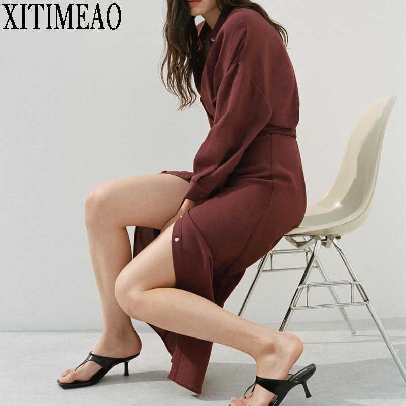 ZA Wine Red Dress For Women Vintage Turn-Down Collar Long Sleeve Shirt Style Dresses With Belt Chic 210604
ZA Wine Red Dress For Women Vintage Turn-Down Collar Long Sleeve Shirt Style Dresses With Belt Chic 210604