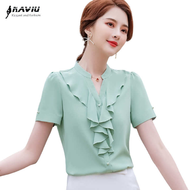 Naviu Fashion Ruffle Blouse Women Short Sleeve V neck Shirt Summer Formal Wear Chiffon Tops Office Lady Work Clothes 210604, Light green
Naviu Fashion Ruffle Blouse Women Short Sleeve V neck Shirt Summer Formal Wear Chiffon Tops Office Lady Work Clothes 210604, Light green
