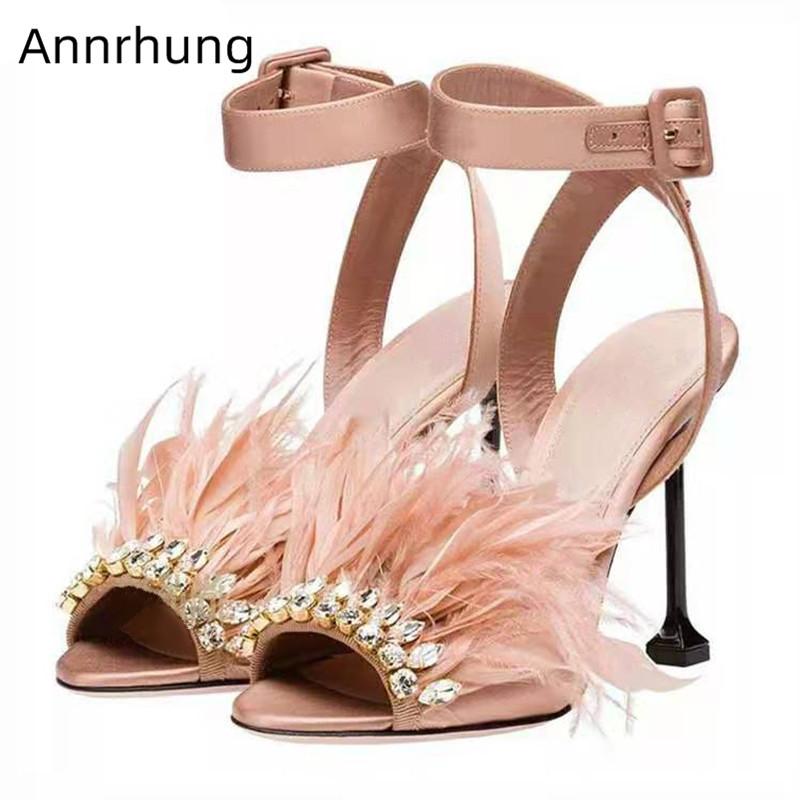 Feather Decor High Heels Sandals Satin Shoes Woman Crystal Peep Toe Goblet Heel Sandalias Ankle Strap Black Purple Women
Feather Decor High Heels Sandals Satin Shoes Woman Crystal Peep Toe Goblet Heel Sandalias Ankle Strap Black Purple Women