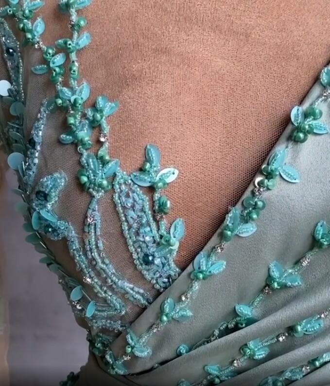 Arabic Aso Ebi Sage Sexy Mermaid Evening Dresses Beaded Sequins Prom Dress Sheer Neck Formal Party Second Reception Special Ocn Gowns Custom Made