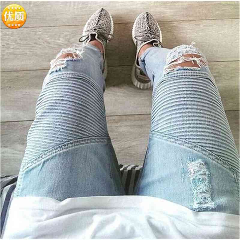 fashion jeans high end street biker three dimensional cutting slim elastic small foot motorcycle, Blue
fashion jeans high end street biker three dimensional cutting slim elastic small foot motorcycle, Blue