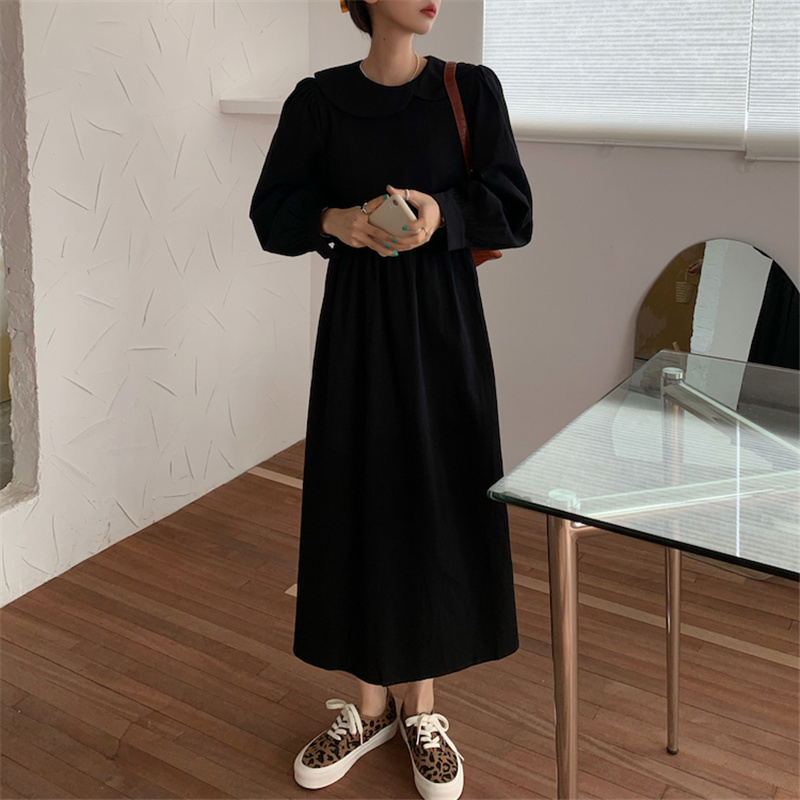 Nomikuma Korean Sweet Peter Pan Collar Women Dress Puff Sleeve Causal Solid Vestidos Femme Spring New Dresses 6F708 210427