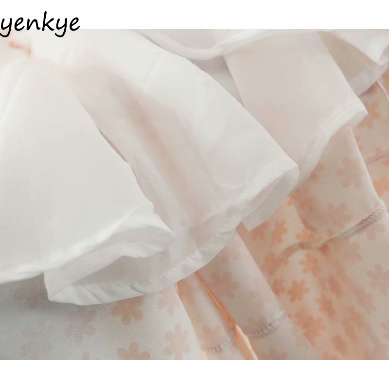 Yellow Floral Print Wrap Dress Sweet Women V Neck Short Sleeve Sundress robe femme A-line Mini Ruffle Holiday Summer Dress 210515