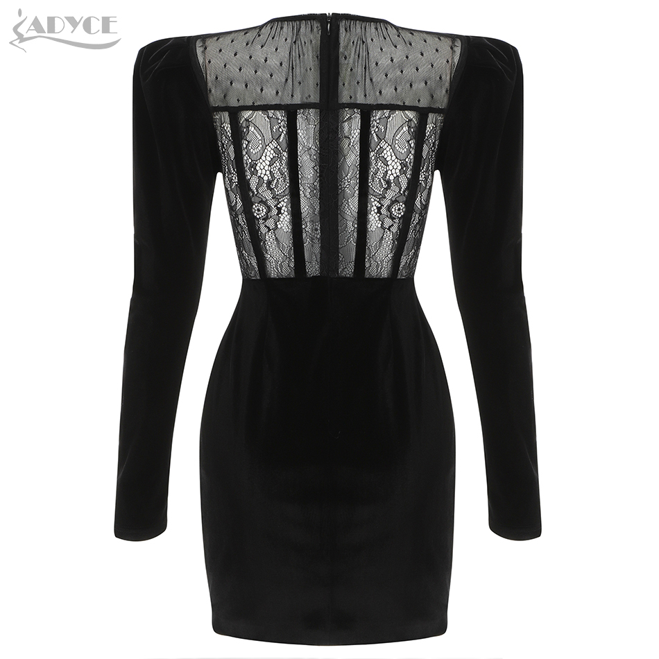 Summer Women Elegant Black Lace Mini Dress Sexy Lady Long Sleeve Velvet Club Celebrity Evening Runway Party 210423