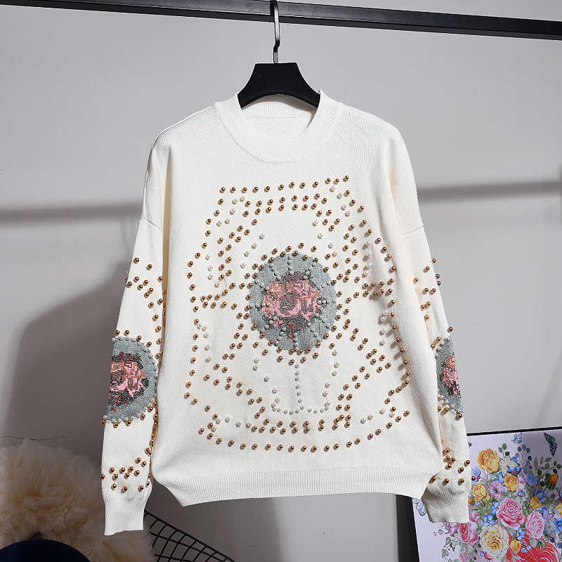 DEAT Autumn Spring Long Sleeve O Neck Knitted Embroidery Sweater Jumper Elastic Pants Tracksuit Women 19J-a3 210709
