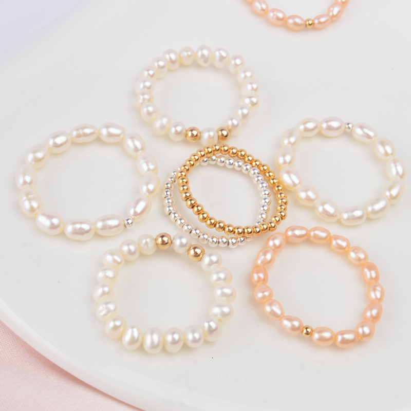 Ashiqi Small Natural Freshwater Pearl Couple Rings Real 925 Sterling Silver Jewelry for Women Wholesale Fashion Gift