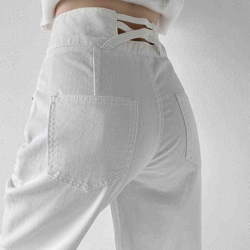 White Jeans Woman High Waist Streetwear Baggy Mom Jean Vintage Denim Trousers Pocket Washed Casual Fashion Y2k Pants 211129