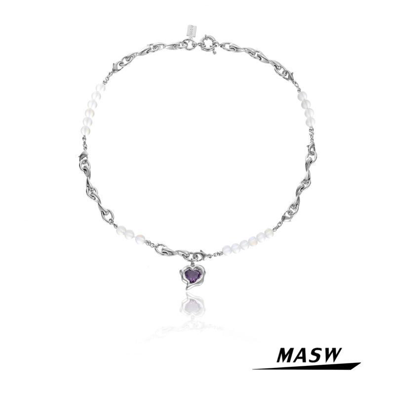 Chains MASW Fashion Jewelry Purple Zircon Heart Pendant Necklace One Layer Pearls Metal Silvery Plating Women Party Gifts
Chains MASW Fashion Jewelry Purple Zircon Heart Pendant Necklace One Layer Pearls Metal Silvery Plating Women Party Gifts