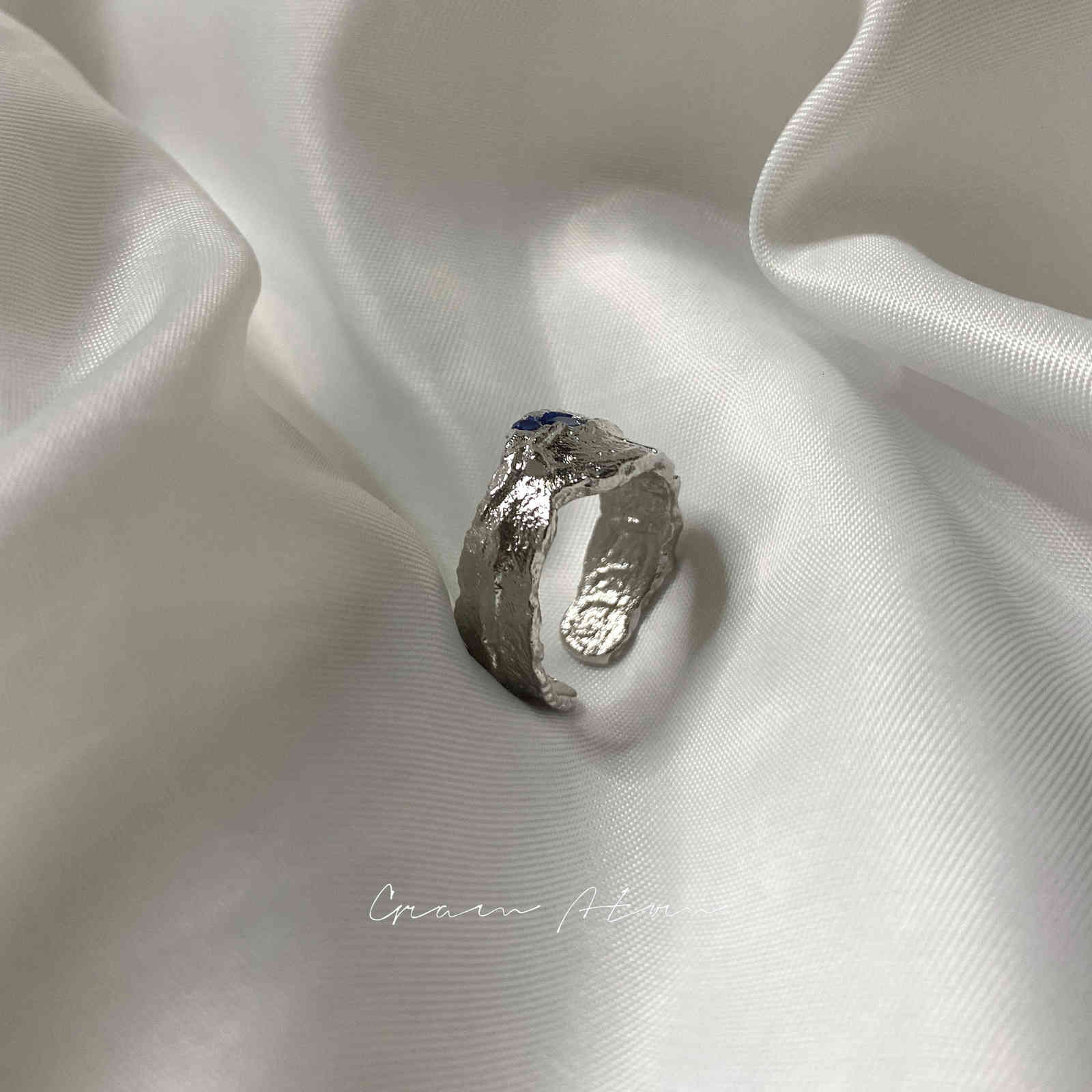 Gram Atom * S925 Pure Silver Zircon Ins Niche Design Feeling Irregular Texture Ring Adjustable for Men and Women