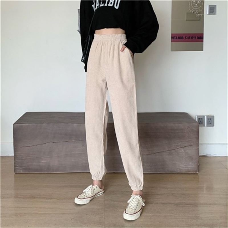 Nomikuma Corduroy Harem Pants Autumn New Stretch High Waist Women Trousers Causal Solid Long Pants Mujer Pantalones 6C633 210427