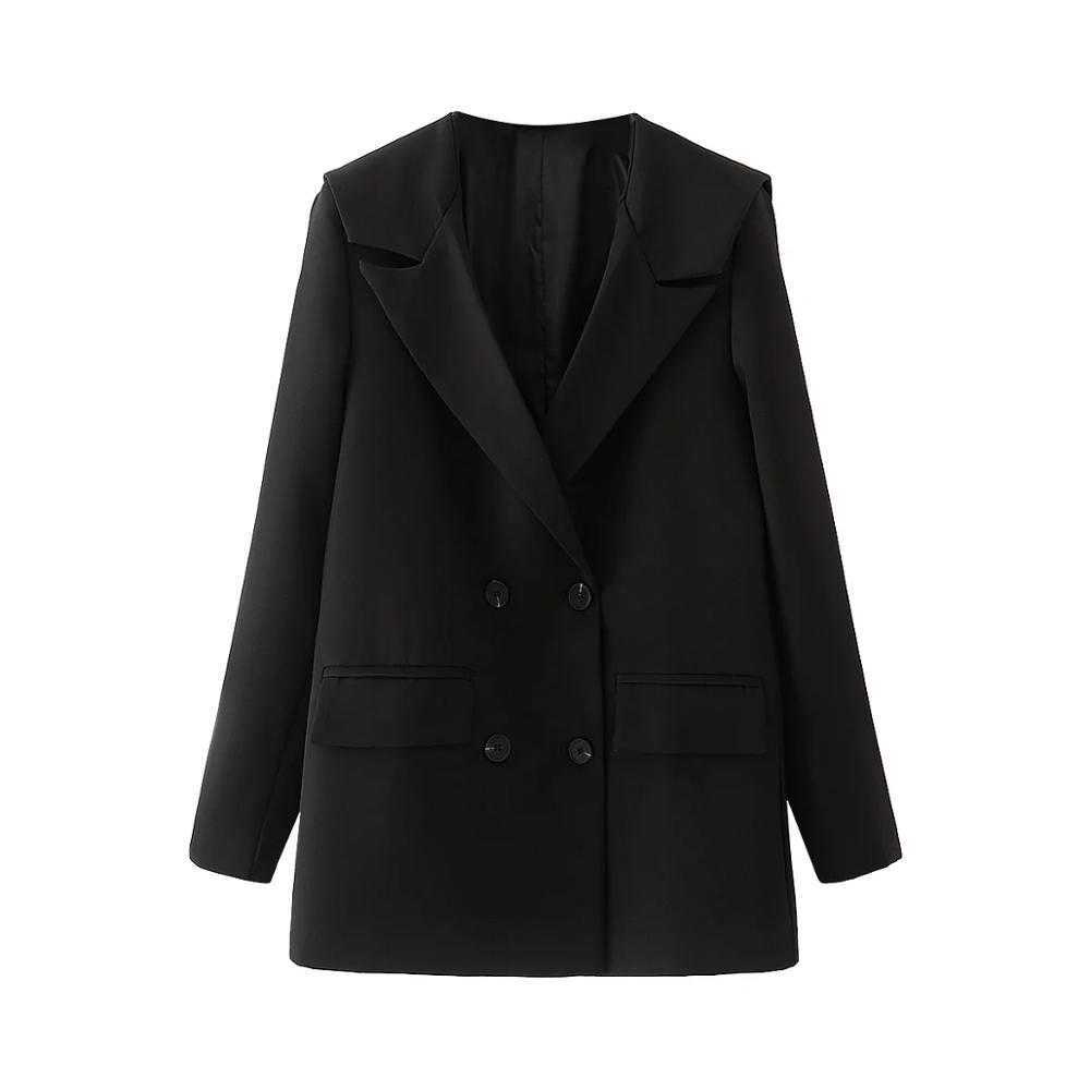 XITIMEAO Women Fashion Casual Wear Double Breasted Blazers Coat Vintage Long Sleeves Female Solid Color Outerwear Chic Top 210602