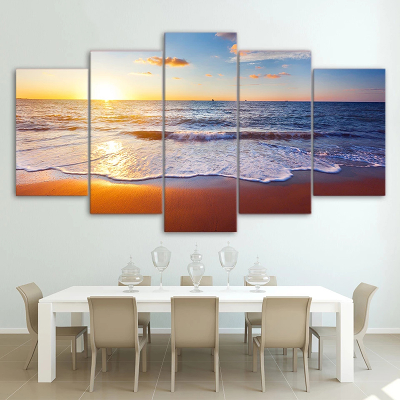 5 Panels Seascape Poster Sea Beach Decorative Painting Printed On Canvas Big Size Wall Art Pictures For Living Room Home Decor