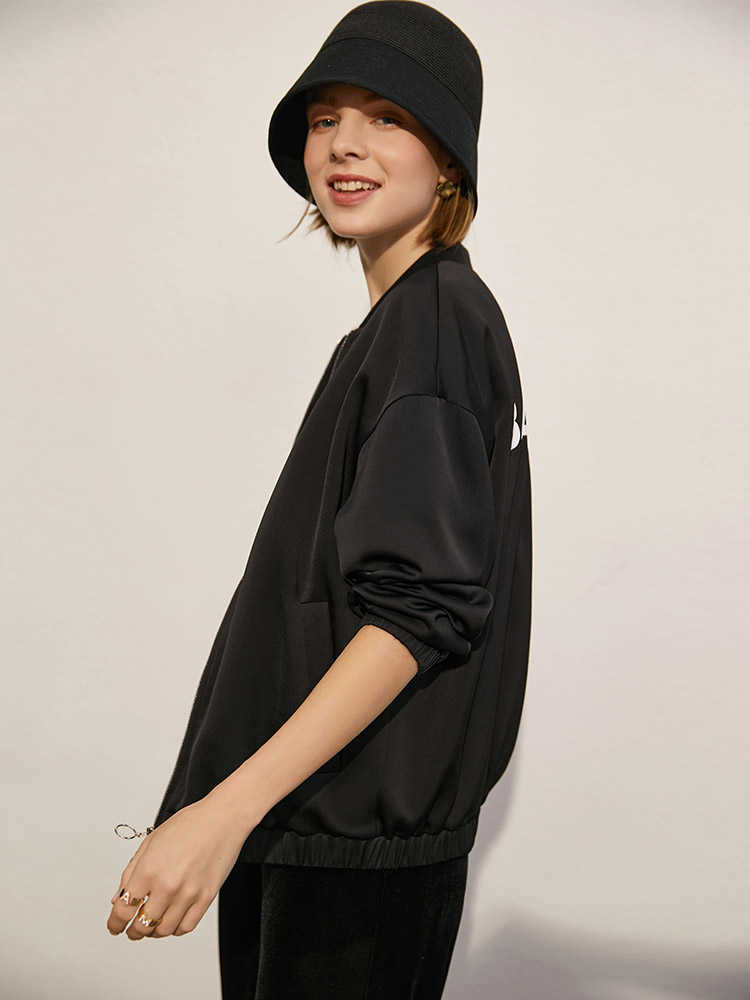 Minimalism Spring Women's Jacket Causal Stand Collar Letter Printed Loose Straight Coat Tops 12140056 210527