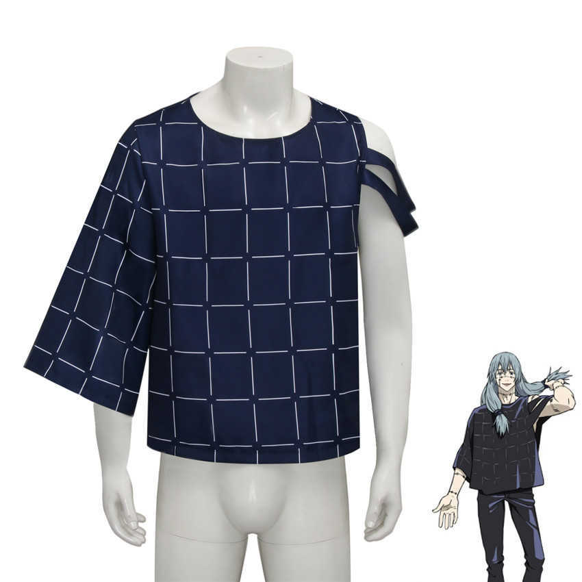 Takerlama Mahito Cosplay Costume Loose Tops T-Shirts Men Blue Tees Jujutsu Kaisen Anime Clothing Halloween Party Outfits Y0913
