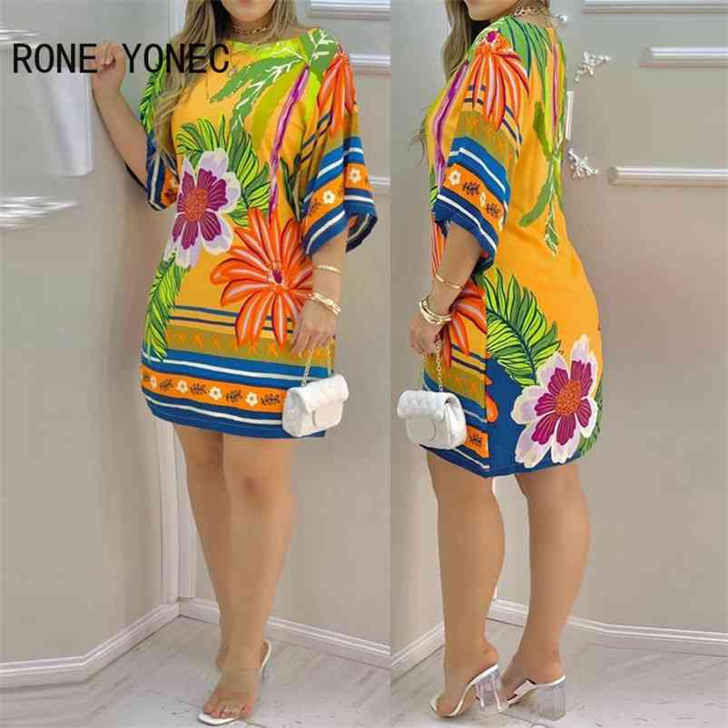 Women Elegant Dress Tropical Print Half Sleeve Casual Dress Summer Dress 210331