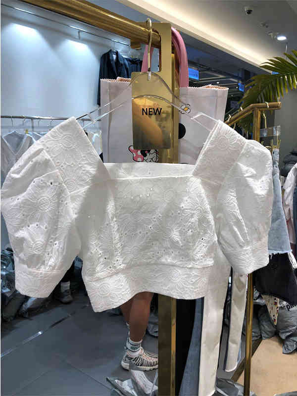 Temperament Fashion Summer White Square Neck Lace Blouse Short High Waist Wrap Hip Mermaid Skirts Slim Matching Sets Dress Sexy 210429