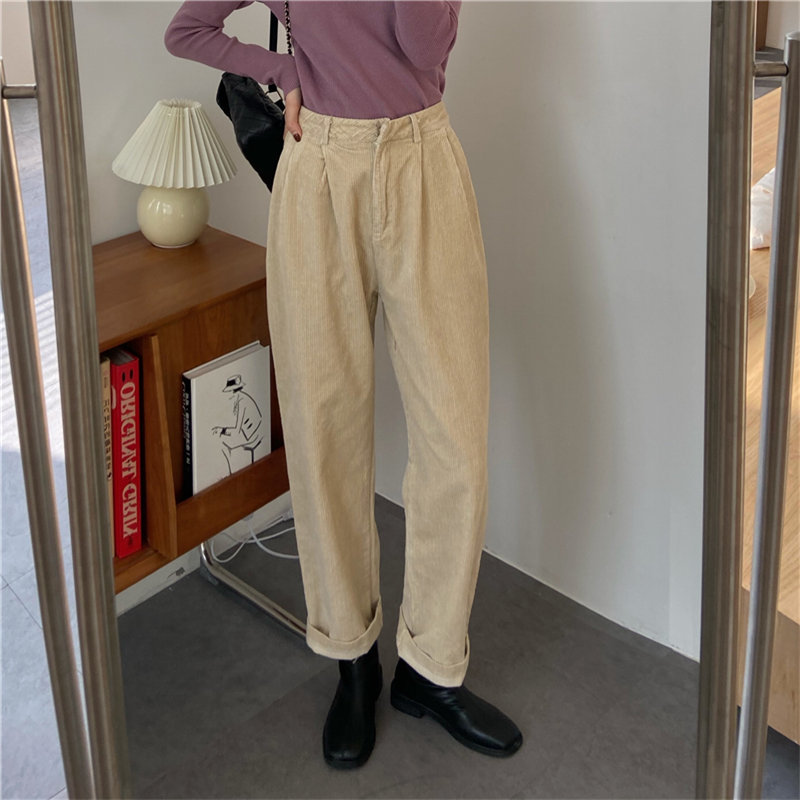 Sportswear Corduroy Retro Loose-fitting Harem Pants OL Elegant Women Solid Plus Thick Casual Female Trousers 210421