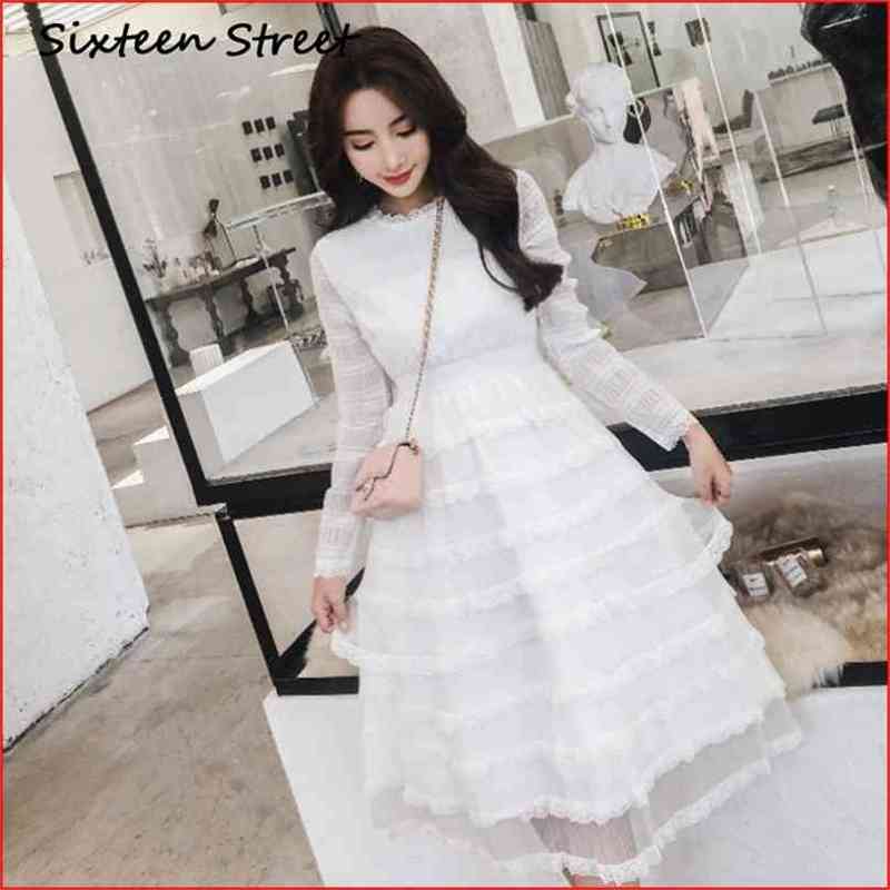 Woman Dress Autumn O-neck Long-sleeve Casual Fashion White Solid Lace Mid Female Street Party High Waist Vestido 210603
Woman Dress Autumn O-neck Long-sleeve Casual Fashion White Solid Lace Mid Female Street Party High Waist Vestido 210603