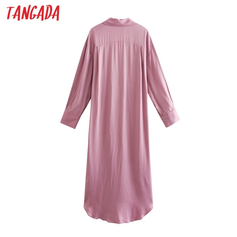 Fashion Women Pink Pleated Loose Shirt Sleeve High Street Ladies Long Dress 5Z30 210416