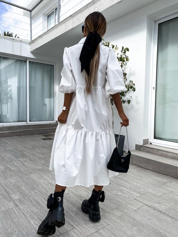 Women Dress Black White Loose Long Casual es Lantern Sleeve Large Hem Shirt es Spring Bohemian 210513