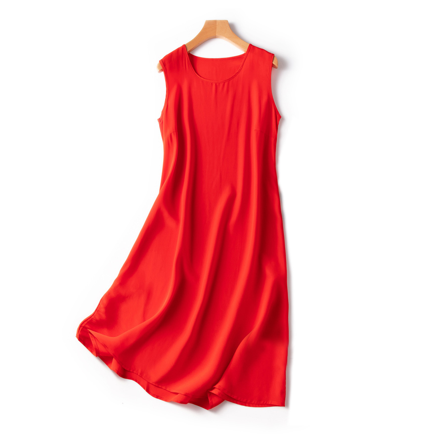 SuyaDream Woman Mini Dress 100%Silk Crepe Solid A line Sleeveless O neck Tank Dresses Spring Summer Chic Dress 210409