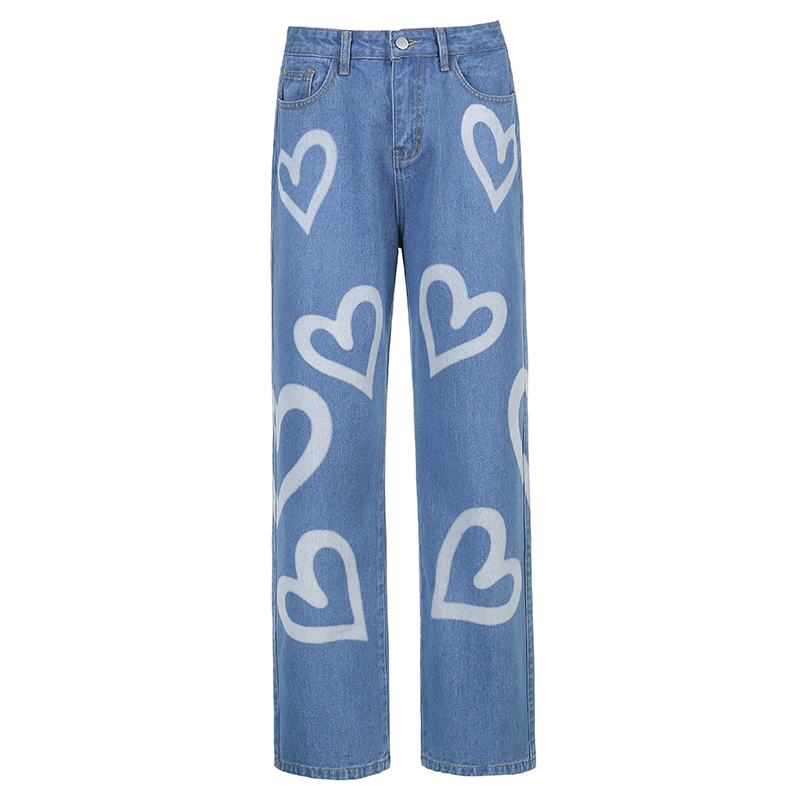 Women printed Jeans Streetwear High Waist prited Vintage Straight Denim Pants straight trousers 210524