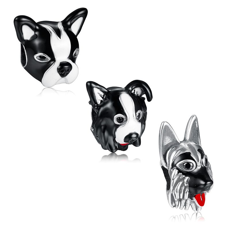 Fit Original Brand Charm Bracelet 925 Sterling Silver Black German Shepherd Beads For Making Women Berloque DIY