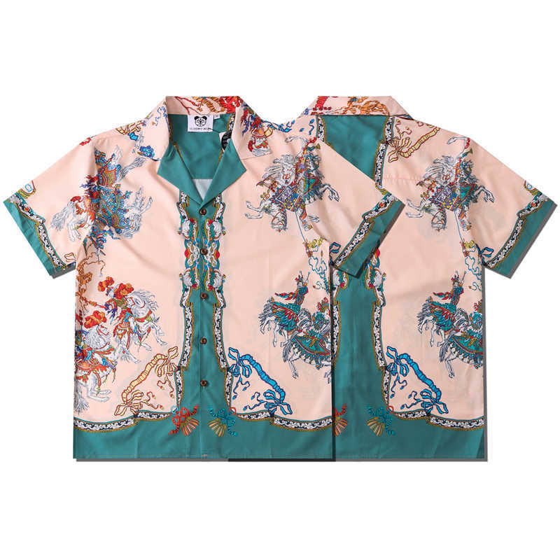 OSCN7 Casual Printed Short Sleeve Shirt Men Street Hawaii Beach Oversize Women Fashion Harujuku Shirts for CSD60 210721