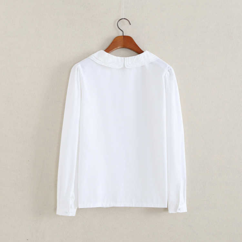 Spring Korea Fashion Women Long Sleeve Embroidery Peter Pan Collar Casual Shirts 100% cotton Mori Girl White Blouse S578 210512