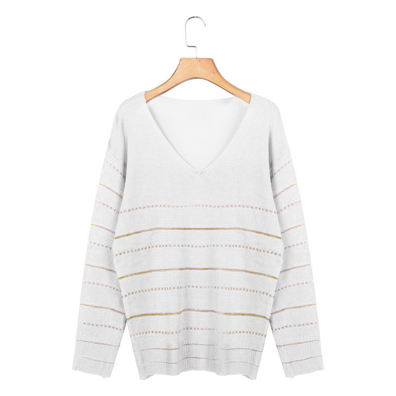 Winter Women Swaeter Striped V-neck Knitted Sweater Plus Size Long Sleeve Tunic Christmas Cashmere Jumper Harajuku Pullover Top 210428