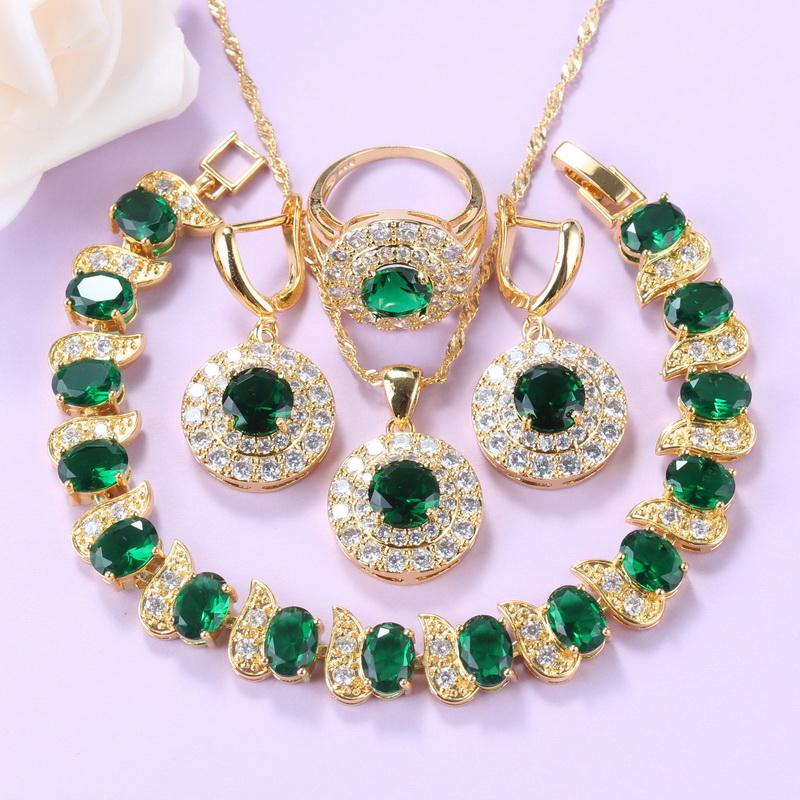 Earrings & Necklace Top Quality Round Green Cubic Zirconia Wedding Jewelry Sets African Costume And Bracelet Ring Women Gift, As pic
Earrings & Necklace Top Quality Round Green Cubic Zirconia Wedding Jewelry Sets African Costume And Bracelet Ring Women Gift, As pic