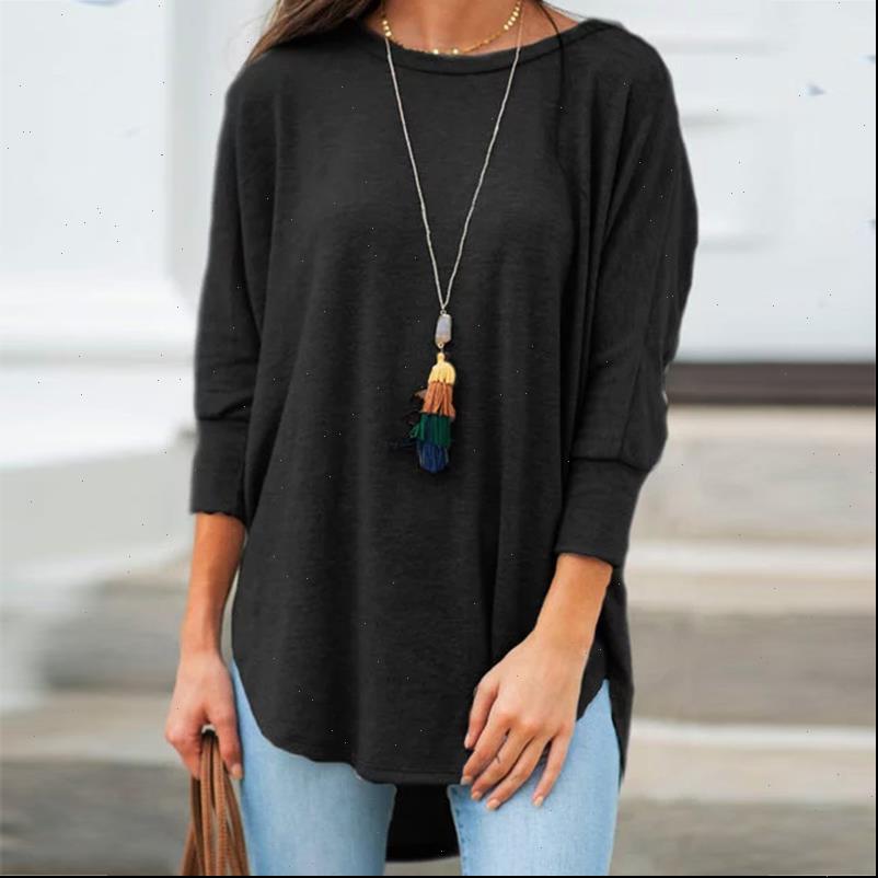 solid black women shirts shirt woman casual cotton o neck womens and blouses three quarter sleeve irregular tunic autumn, White 
solid black women shirts shirt woman casual cotton o neck womens and blouses three quarter sleeve irregular tunic autumn, White