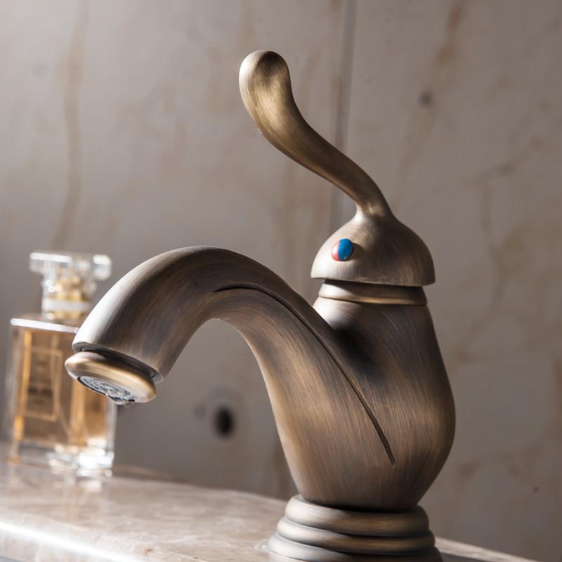 Antique Brass Basin Bathroom Toilet Above Counter Under Single Hole Washbasin And Cold Faucet Sink Faucets