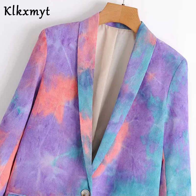 Klkxmyt Blazer Women Single Button Long Sleeve Fashion Tie-dye Printing Office Wear Ladies Za Blazers Pockets Jacket Outerwaer 210527