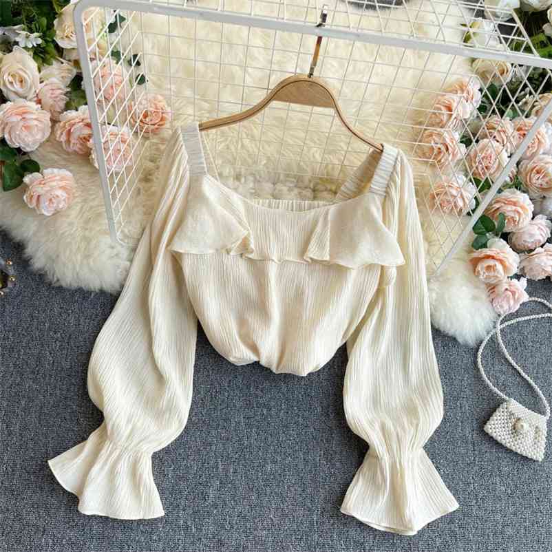 Women Sweet Ruffles Puff Sleeve Chiffon Shirt Solid Color Square Collar Slim Fashion Spring Summer 11B787 210525, Apricot
Women Sweet Ruffles Puff Sleeve Chiffon Shirt Solid Color Square Collar Slim Fashion Spring Summer 11B787 210525, Apricot