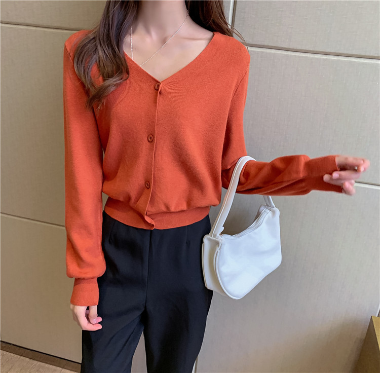 V-neck Single-breasted Knitted Cardigan Sweater Women Full Sleeve Solid Casual Fashion Vintage Ladies Tops Cardigans Femme 210514